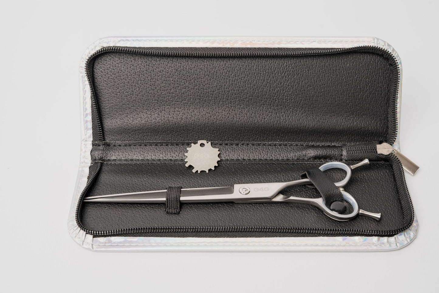 G4G Large-Cut 8-inch straight grooming scissors with wide blades for thick coats, made from Japanese 440C stainless steel.