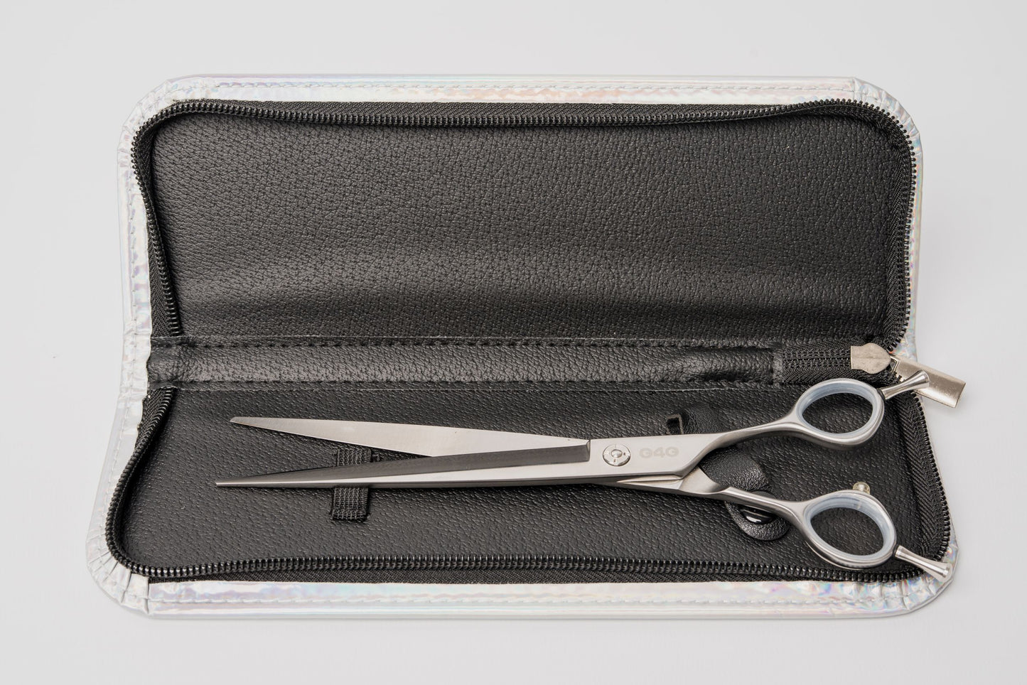 G4G Large-Cut 8-inch straight grooming scissors with wide blades for thick coats, made from Japanese 440C stainless steel.