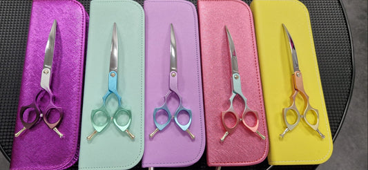 G4G MIU 6.5-inch curved grooming scissors in ombré finish, made from Japanese 440C steel.