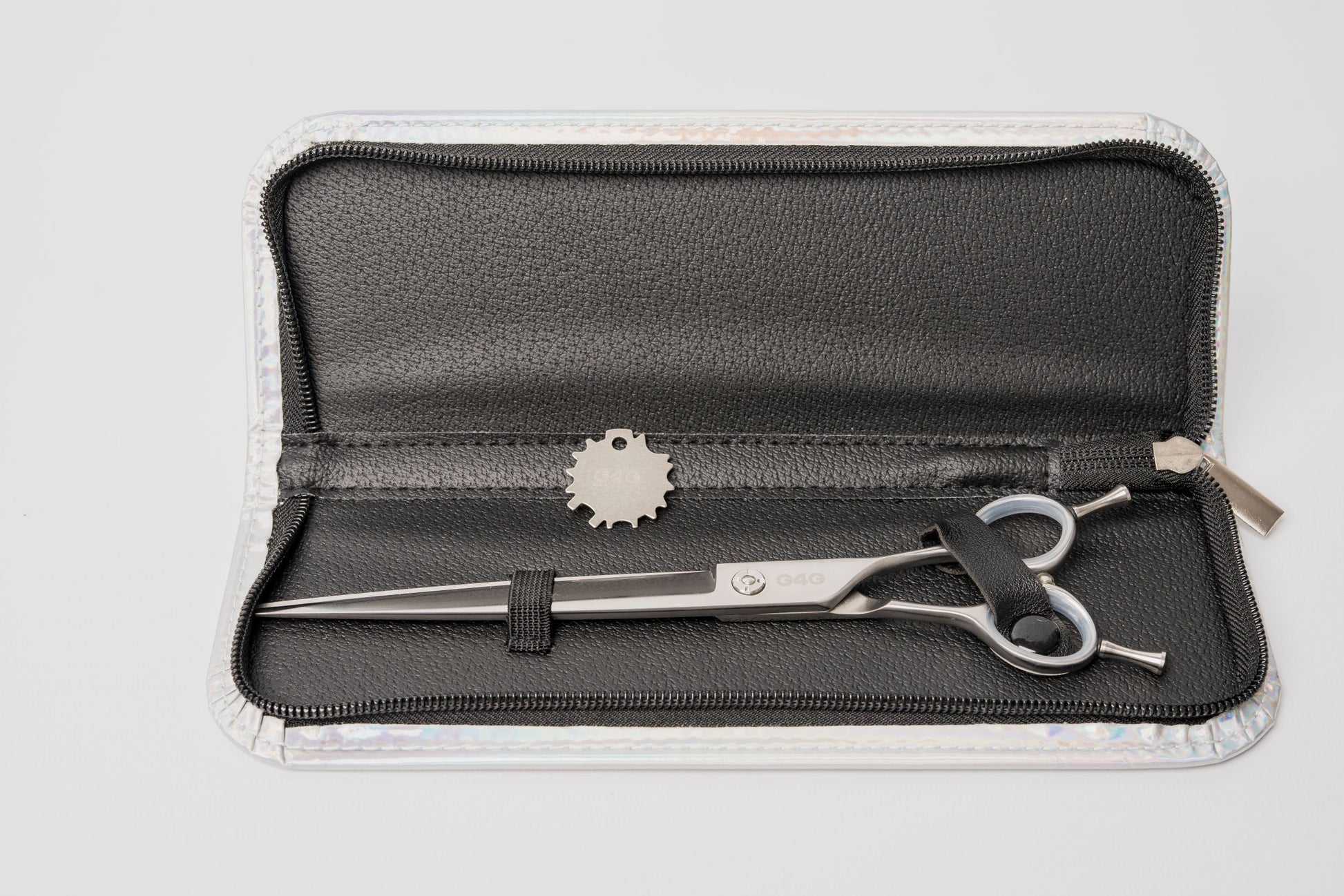 G4G Large-Cut 8-inch straight grooming scissors with wide blades for thick coats, made from Japanese 440C stainless steel.