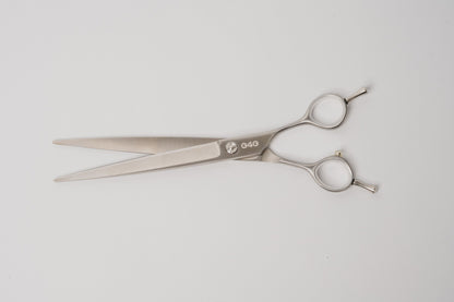 G4G Large-Cut 8-inch straight grooming scissors with wide blades for thick coats, made from Japanese 440C stainless steel.