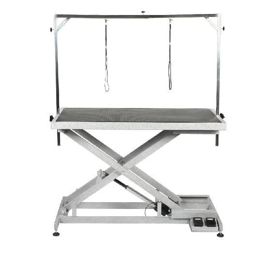 FT-808 Low-Low Electric Grooming Table with adjustable height, X-frame stability, and quiet motor for professional dog groomers.