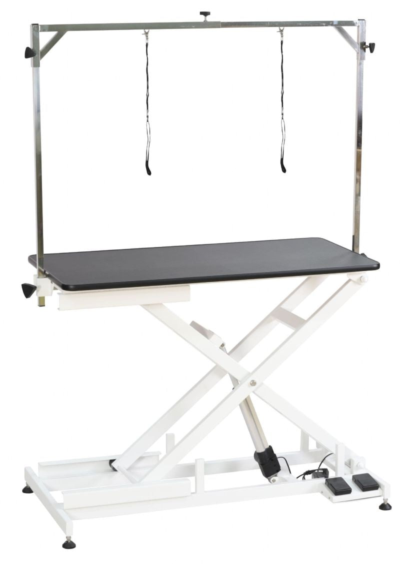 FT-808-ECO Low-Low Electric Lifting Grooming Table powered by Chendi actuator, adjustable height 9–38 inches.